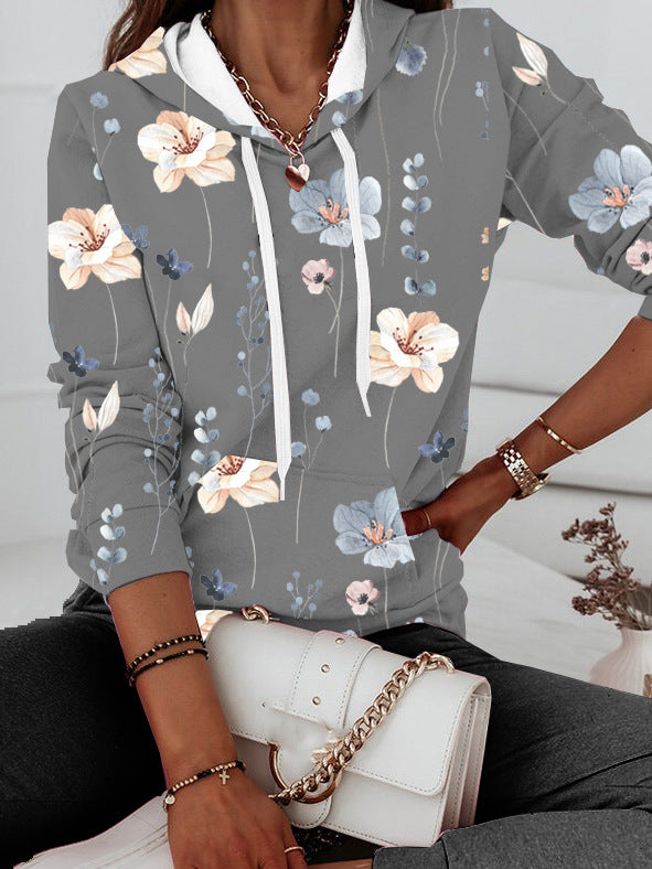 Damen Kapuzenpullover mit floralem Print und Kängurutasche Stalluxe