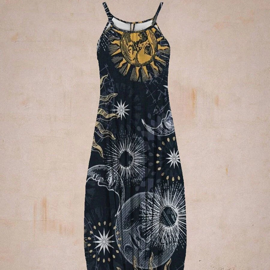 Damen entspanntes Jumpsuit mit grafischem Print und verstellbaren Trägern Stalluxe