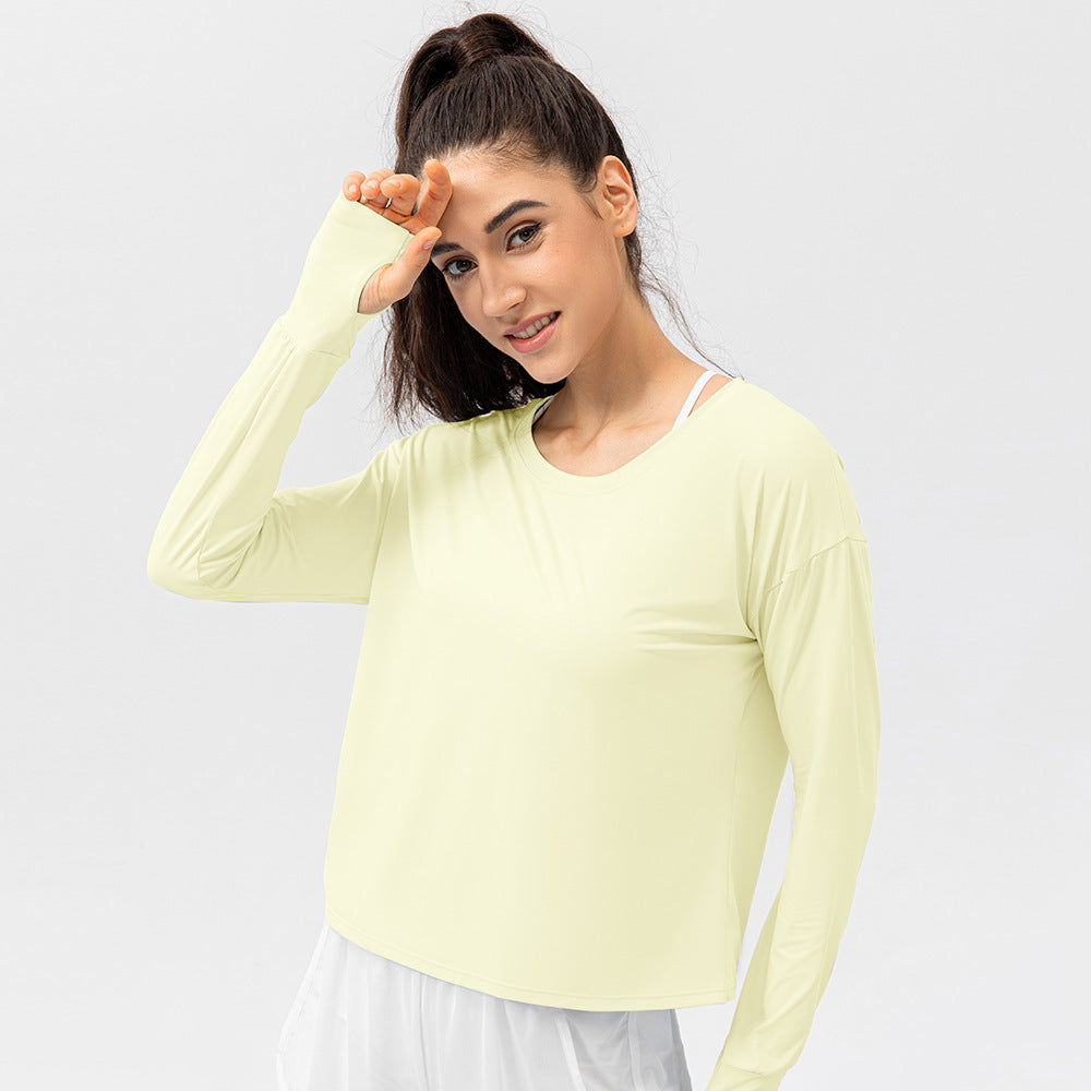 Damen Atmungsaktives Langarm-T-Shirt mit Daumenlöchern und lockerer Passform Stalluxe