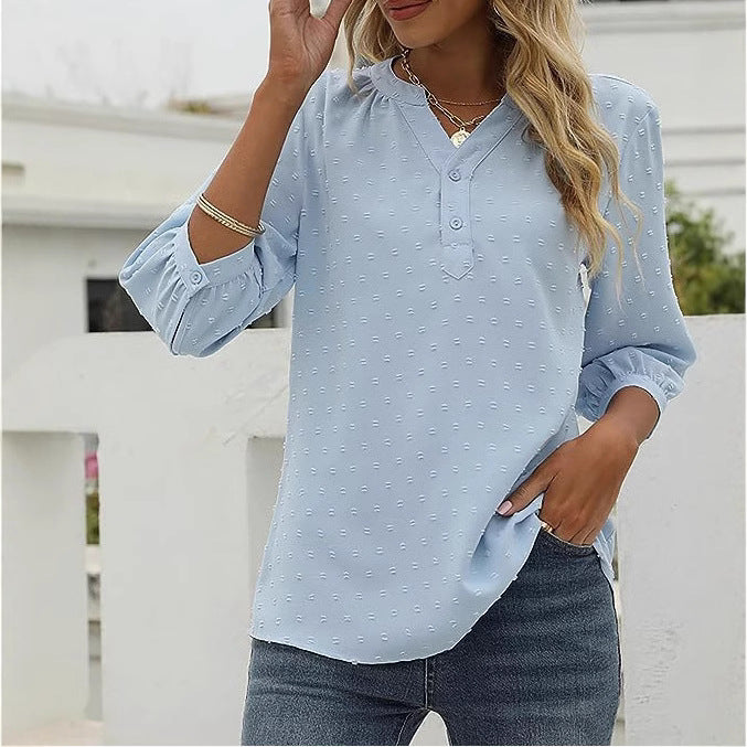 Damen Bluse mit feiner Struktur und Knopfleiste Stalluxe