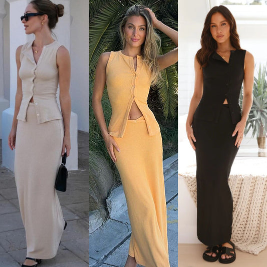 Damen Maxikleid mit Knopfleiste und elegantem Schnitt Stalluxe