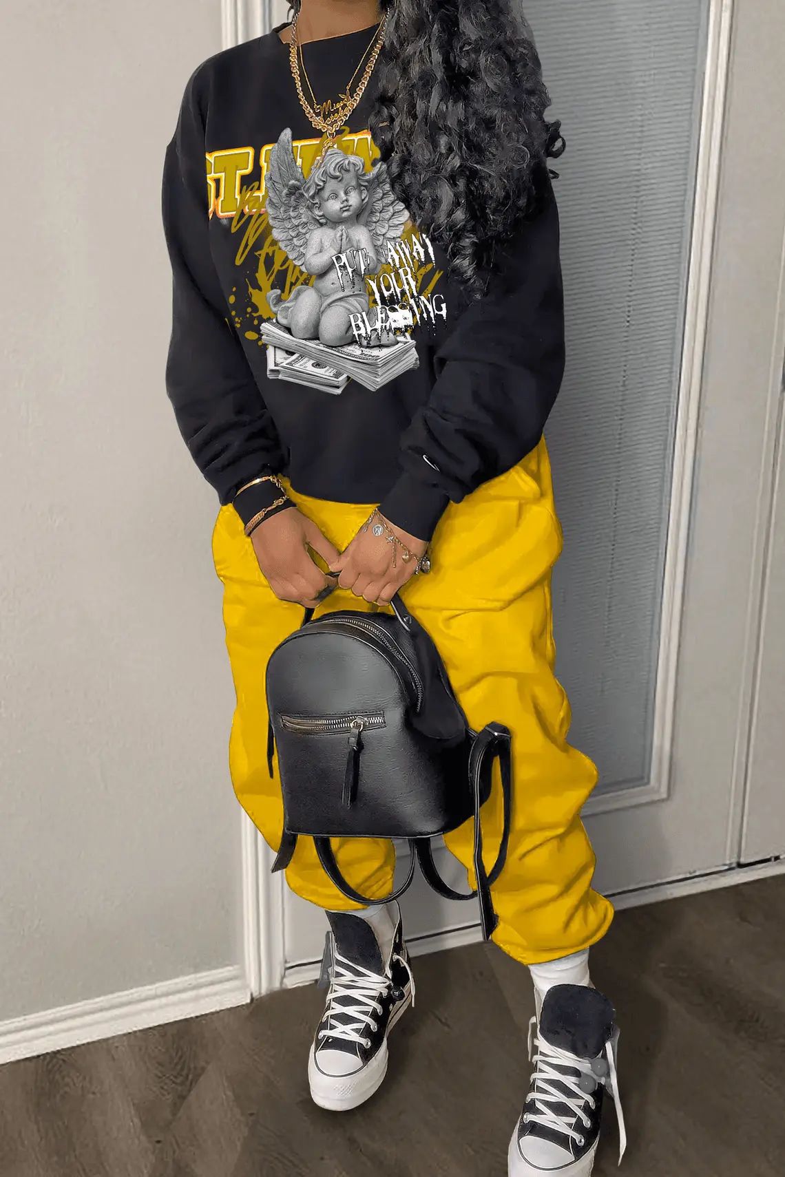 Damen Freizeit Hoodie und Jogginghose Set mit kreativem Engel-Motiv Stalluxe
