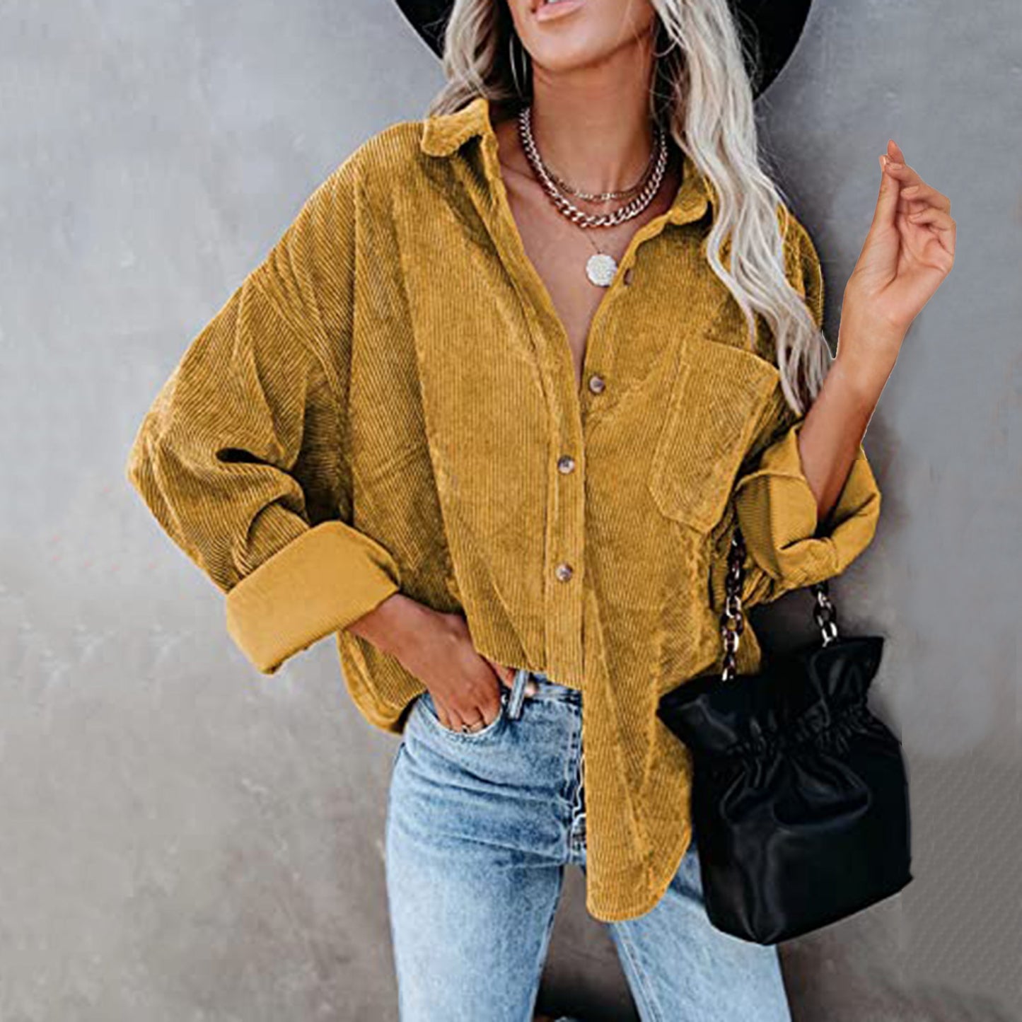 Damen Übergroße Kordbluse Stalluxe