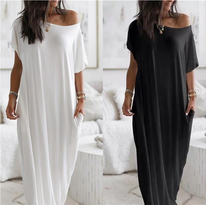 Damen oversized Maxikleid mit praktischen Seitentaschen und tiefem Ausschnitt Stalluxe
