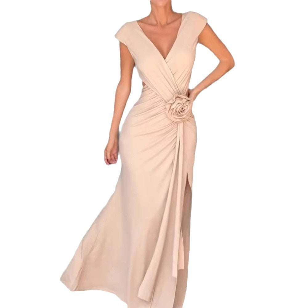 Damen Elegantes Maxikleid mit raffiniertem Wickeldesign und Blumenapplikation Stalluxe