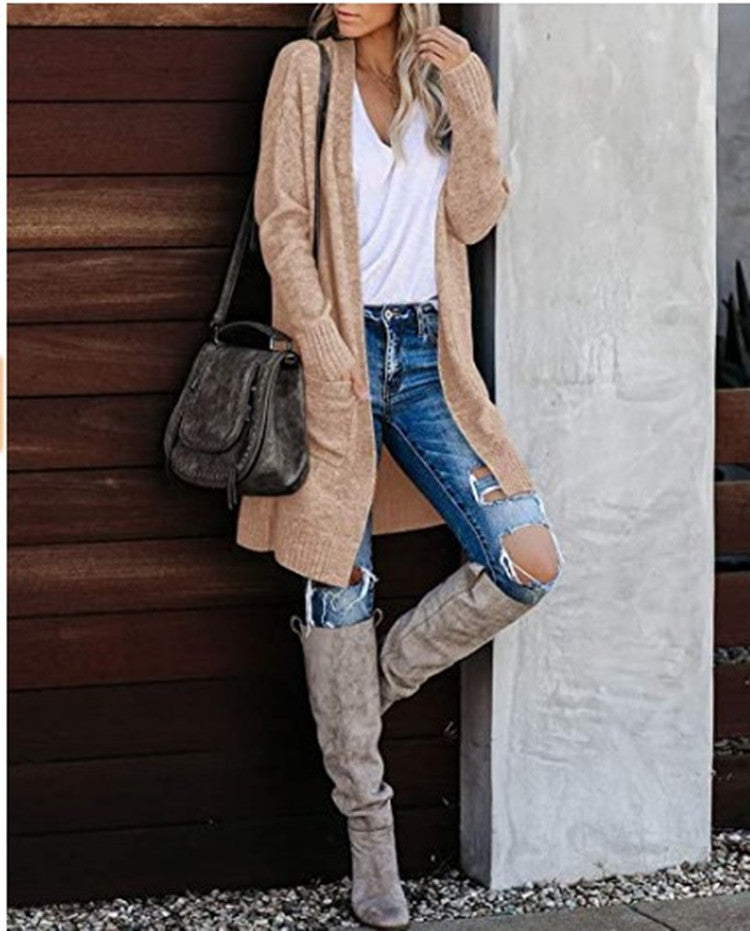 Damen Lange Strickjacke mit offenem Schnitt und lässigem Design Stalluxe