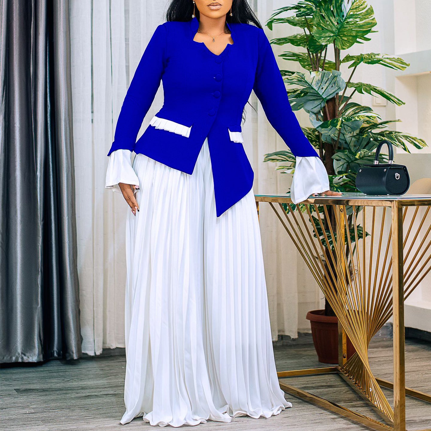 Damen Plissee Jumpsuit mit eleganter Blazerjacke und Raffdetails Stalluxe
