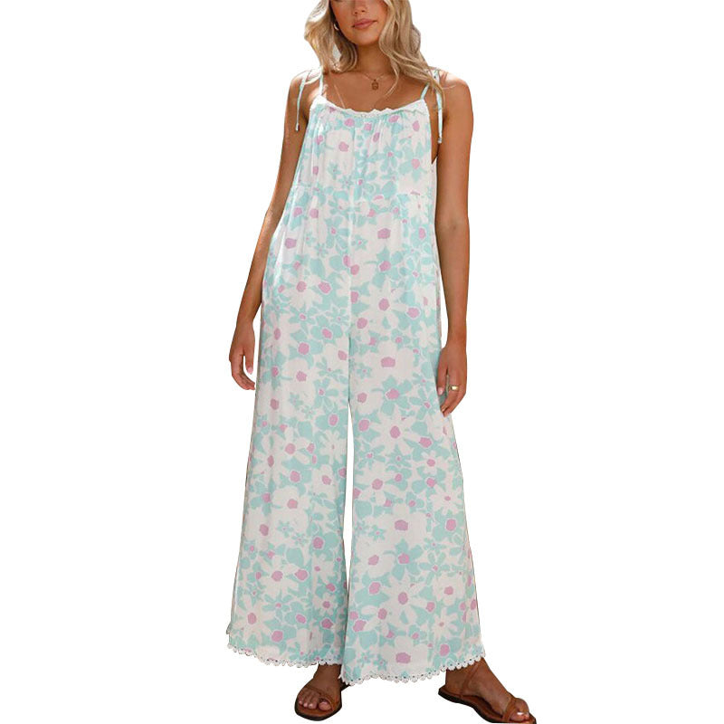 Damen luftiges Sommer-Jumpsuit mit Blumendruck und verstellbaren Trägern Stalluxe