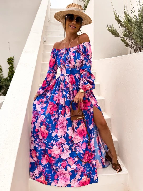 Damen Maxikleid mit schulterfreiem Schnitt und floralem Design Stalluxe