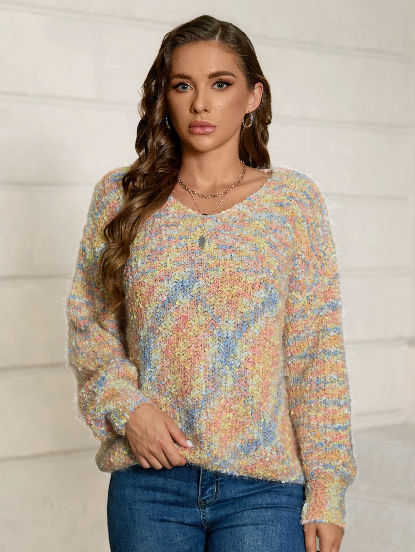 Damen Flauschiger Pullover mit buntem Muster Stalluxe