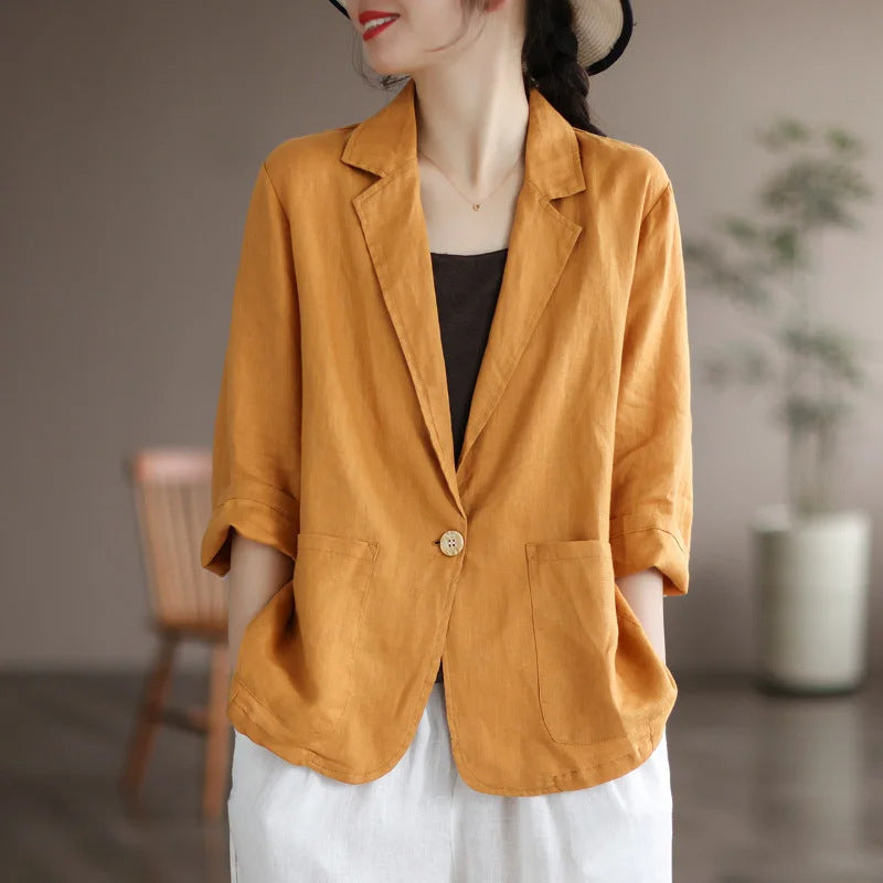 Damen Lässiger Leinenblazer mit breiten Ärmeln und Knopfverschluss Stalluxe