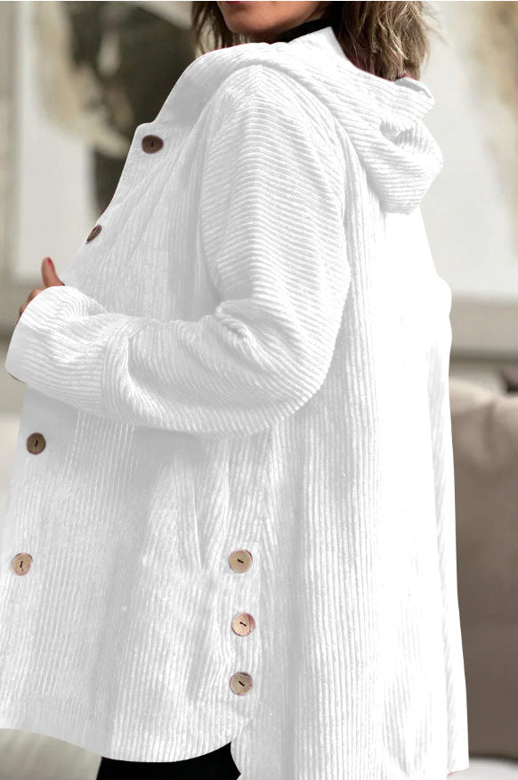 Damen Lässige cordjacke mit Kapuze und großen Knöpfen Stalluxe