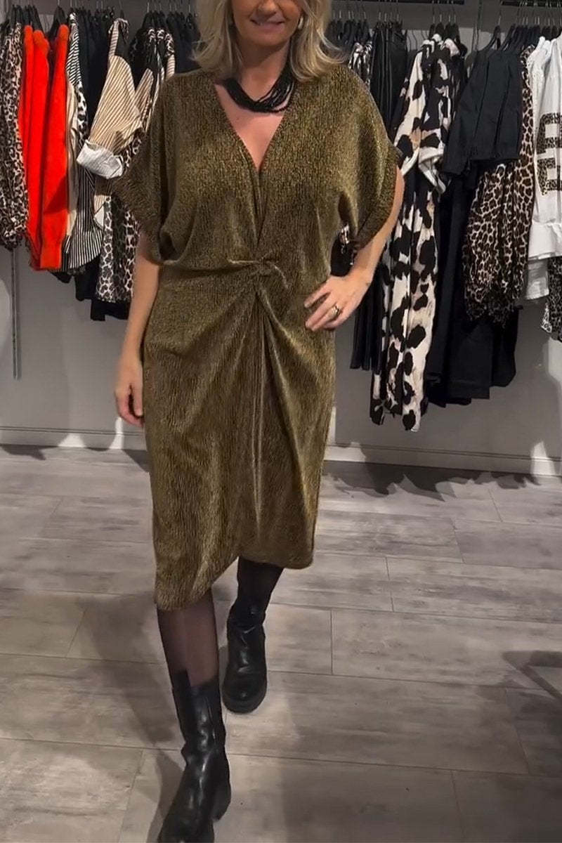 Damen Elegantes Wickelkleid mit strukturiertem Stoff und Taillengürtel Stalluxe