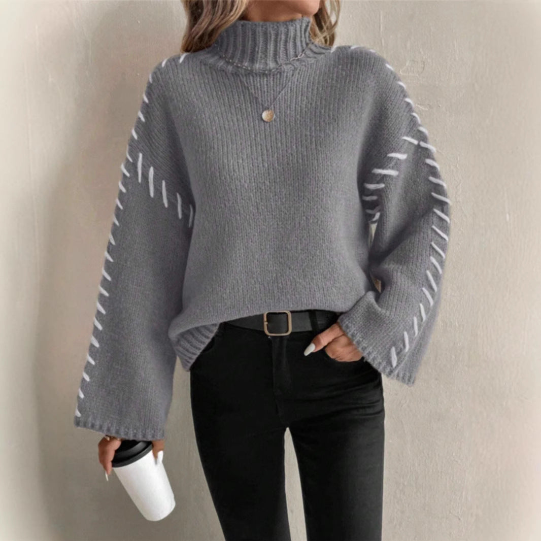 Damen Strickpullover mit breiten Ärmeln und hohem Kragen Stalluxe