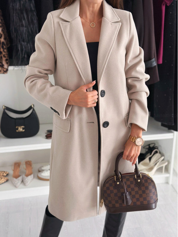 Damen Eleganter Wollmantel mit klassischem Revers und praktischen Taschen Stalluxe