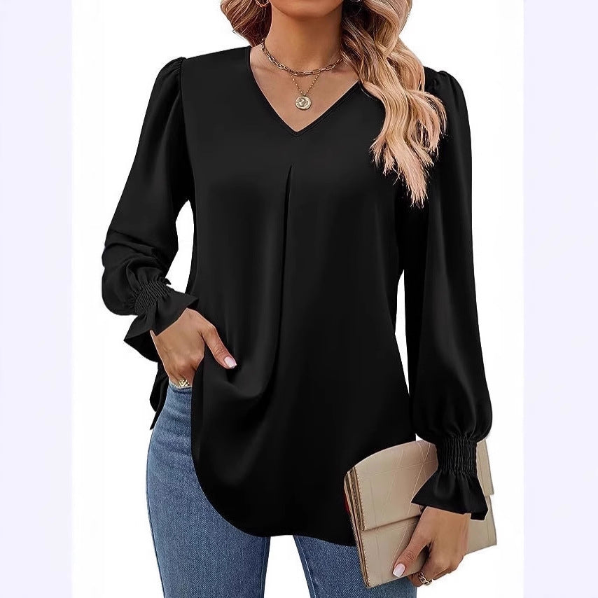Damen Elegante Bluse mit V-Ausschnitt und Rüschendetails Stalluxe