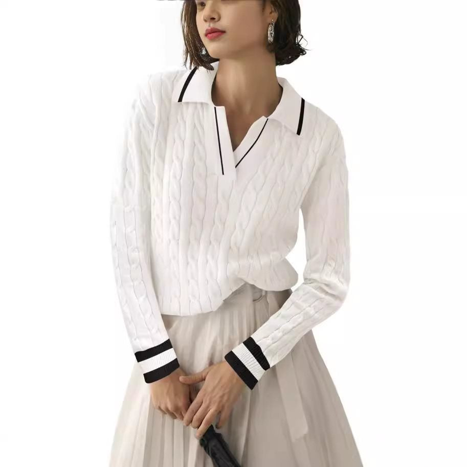 Damen Strickpullover mit Karpfen-Muster und kontrastierenden Bündchen Stalluxe
