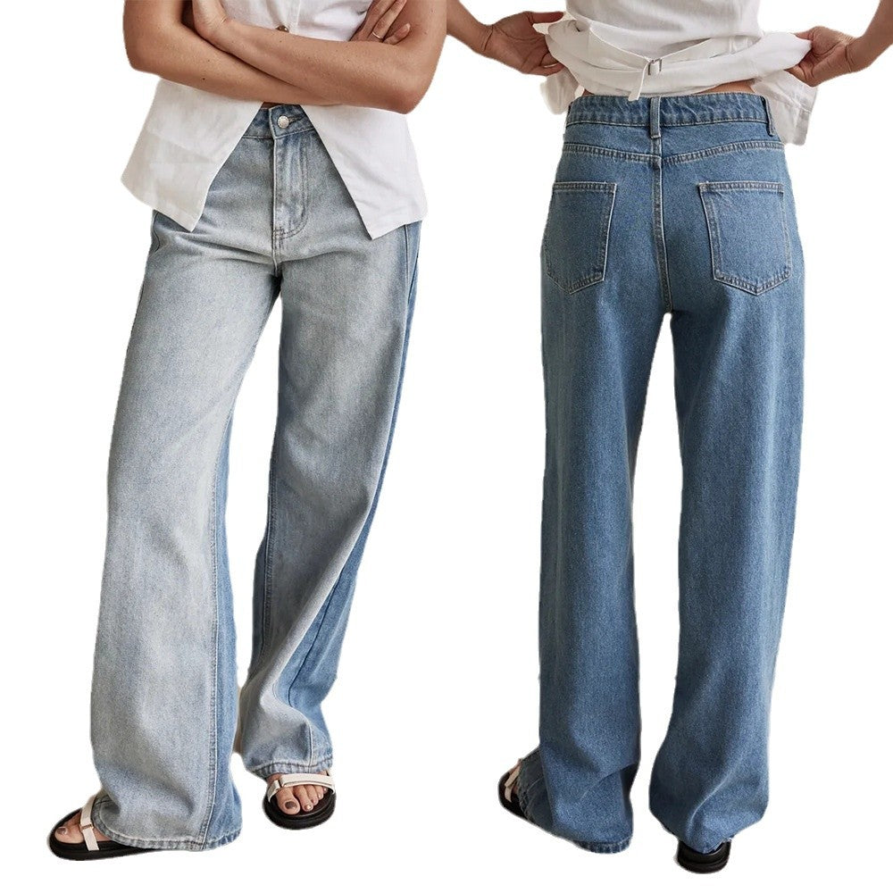 Damen Weit geschnittene Jeans mit hohem Bund und seitlichen Kontraststreifen Stalluxe