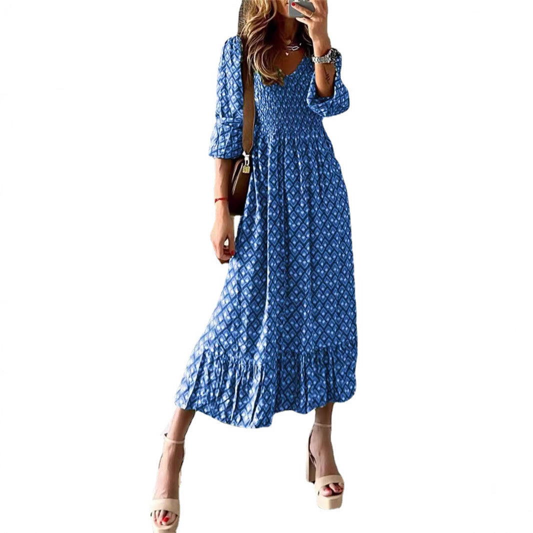 Damen Maxikleid mit voluminösen Ärmeln und elastischem Taillenzug Stalluxe