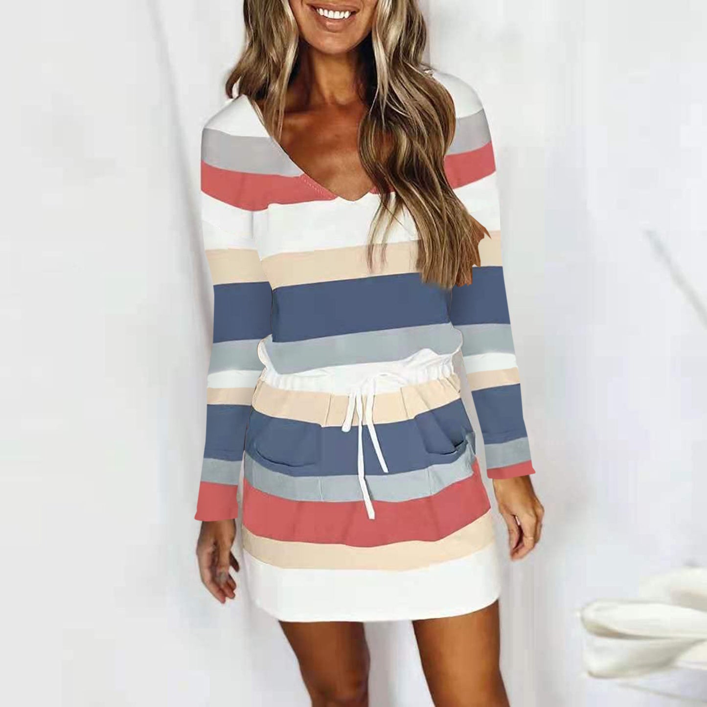 Women's Color-Block Shift Dress with Adjustable Waist Stalluxe