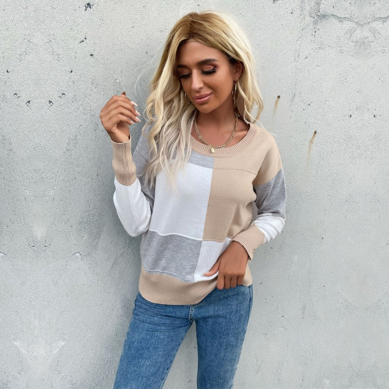 Damen lässiger Pullover mit geometrischem Farbblockdesign Stalluxe
