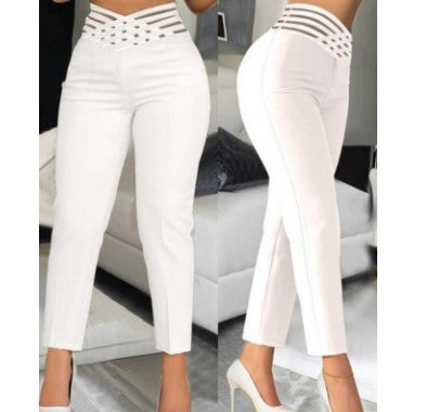 Damen stylische High-Waist Hosen mit transparentem Gitterbund Stalluxe