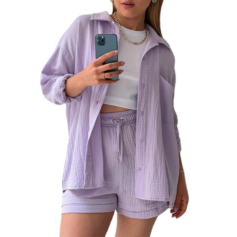 Damen lässiges Set mit oversized Hemd und bequemen Shorts Stalluxe