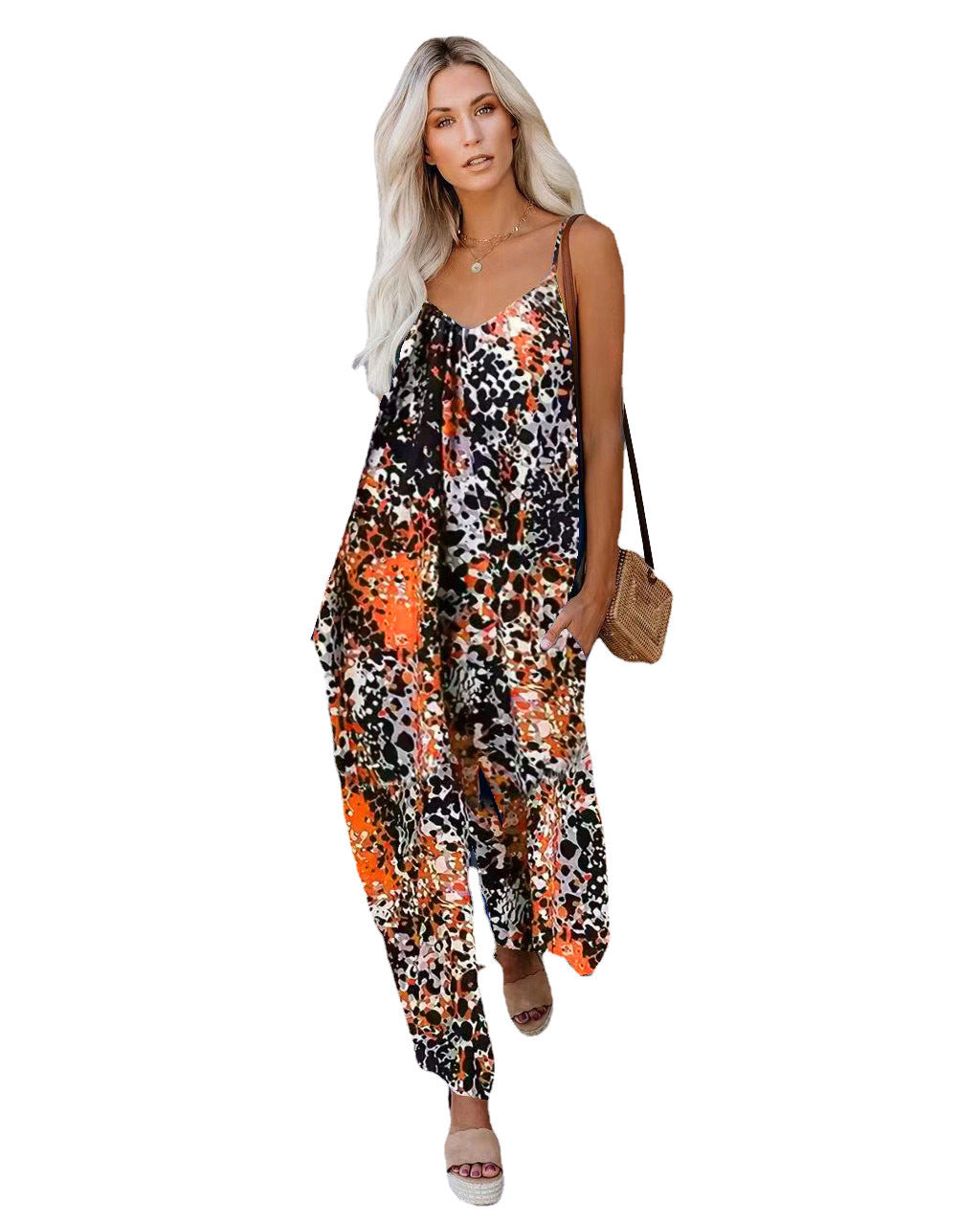 Damen Lässiger Jumpsuit mit farbenfrohem Print und weitem Bein Stalluxe