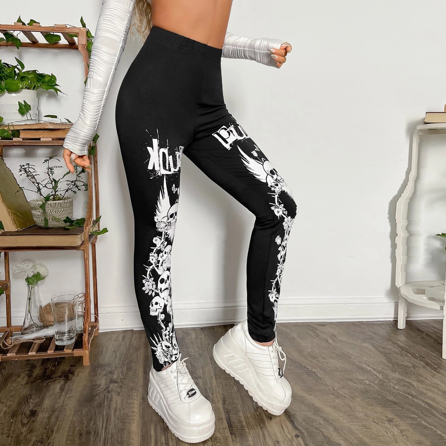 Damen Leggings mit auffälligem Totenkopf- und floralem Design Stalluxe