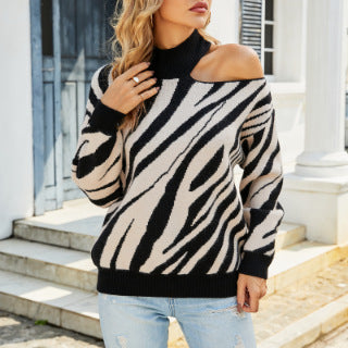 Damen Gemusterter Pullover mit asymmetrischem Ausschnitt und Rippstrick Stalluxe