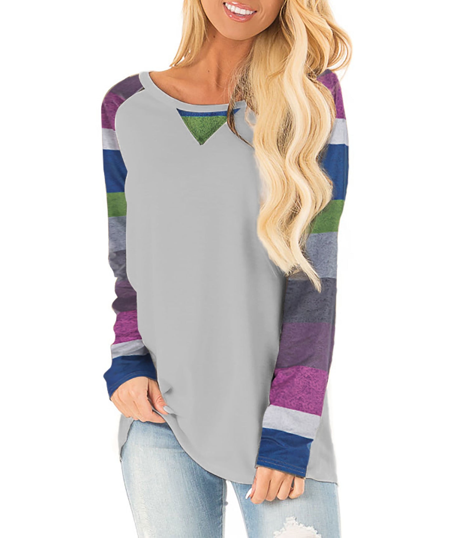 Damen Lässiges Langarmshirt mit grafischem Muster und seitlichen Schlitzen Stalluxe