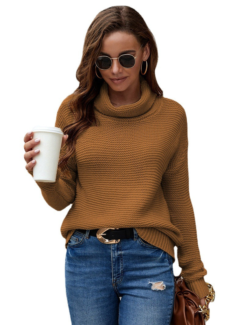 Damen Grober Strickpullover mit hohen Kragen und lässigem Schnitt Stalluxe