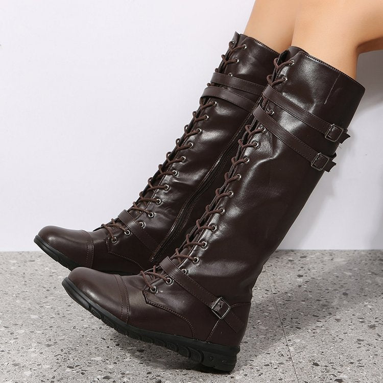 Damen Hochwertige Schnürstiefel mit modischen Riemen und robuster Sohle Stalluxe