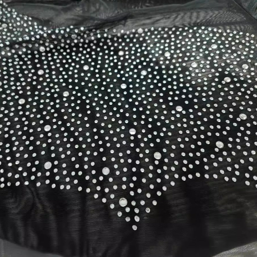 Damen Mini-Kleid mit transparenten Ärmeln und funkelndem Detail Stalluxe