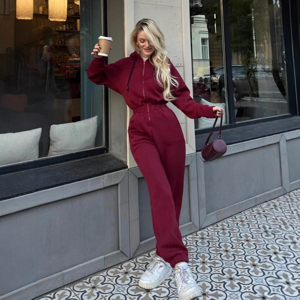 Damen Fleece-Jumpsuit mit Kapuze und praktischen Taschen Stalluxe