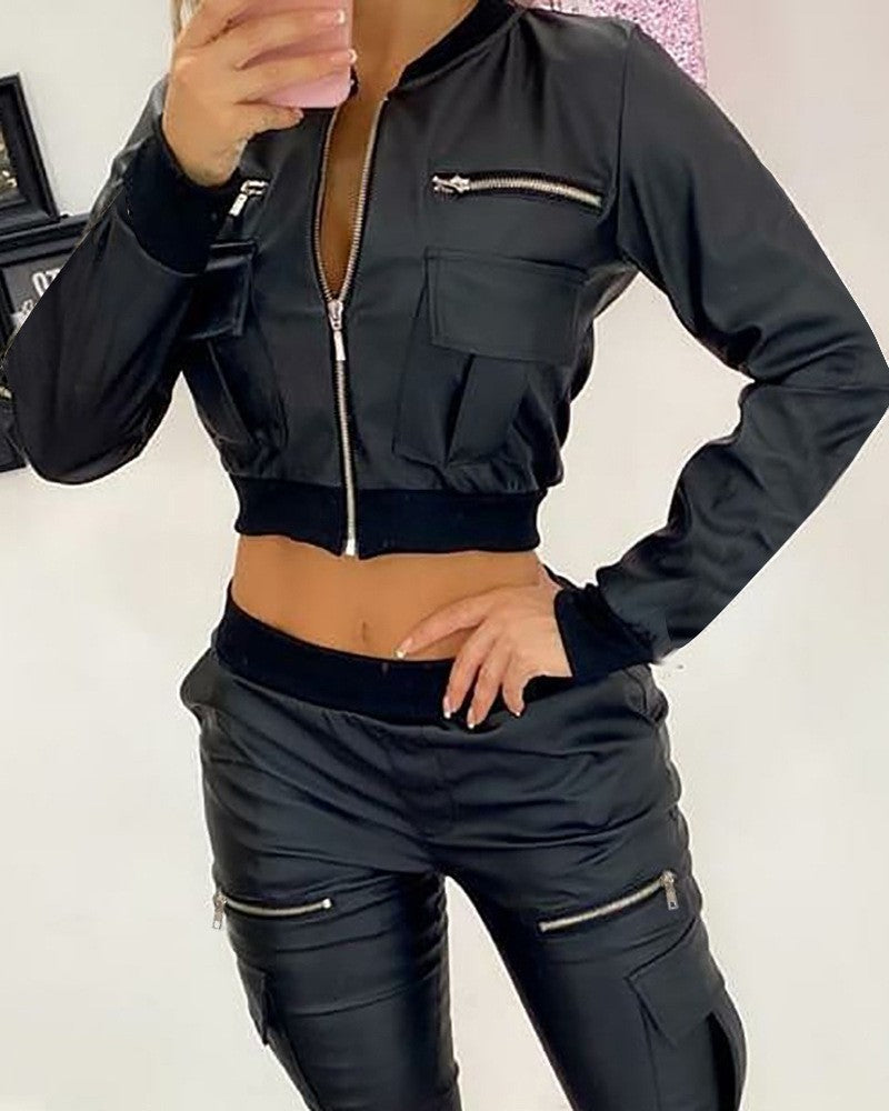 Damen cropped Jacke mit seitlichen Reißverschlusstaschen und elastischem Bund Stalluxe