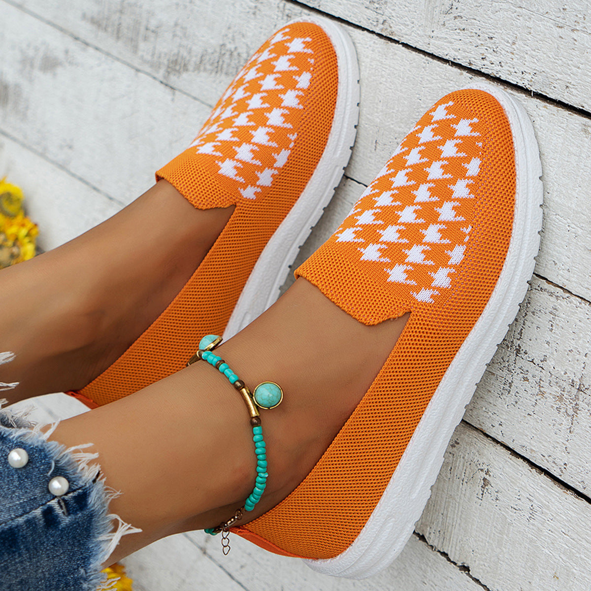 Damen bequeme Slip-On Sneakers im modernen Hahnentrittmuster Stalluxe