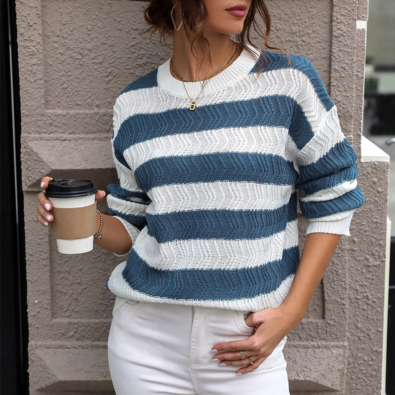 Damen gestreifter Strickpullover mit lässigem Schnitt und hohem Kragen Stalluxe