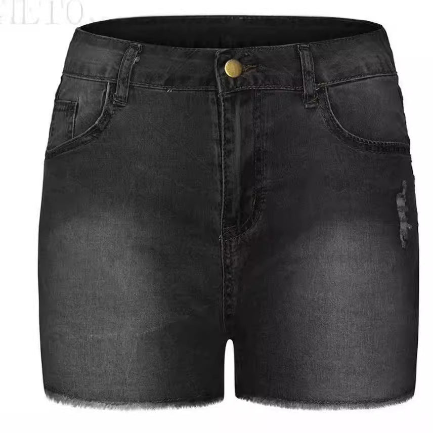 Damen Jeans-Shorts mit hohem Bund und ausgefranstem Saum Stalluxe