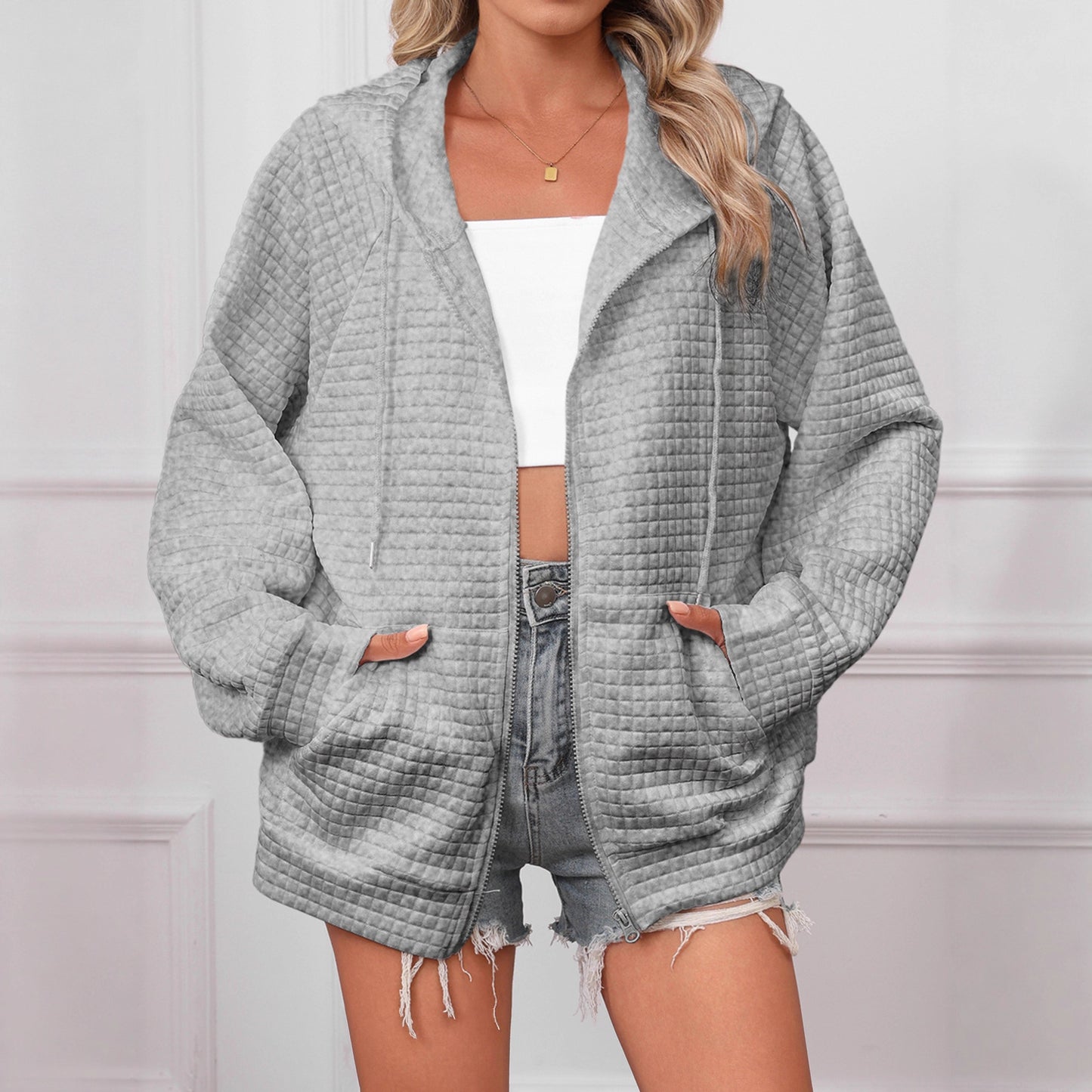 Damen Oversized Kapuzenjacke aus strukturiertem Material Stalluxe