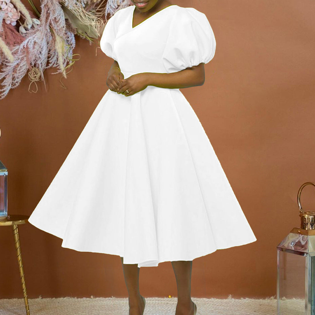 Damen Maxikleid mit voluminösen Puffärmeln und eleganter A-Linien-Silhouette Stalluxe
