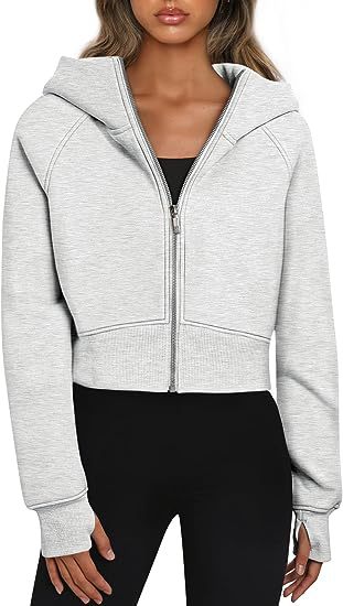 Damen Cropped Sweatjacke mit Reißverschluss und Kapuze Stalluxe