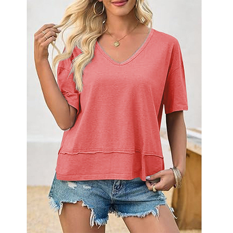 Women's Casual V-Neck Oversized Tee Stalluxe