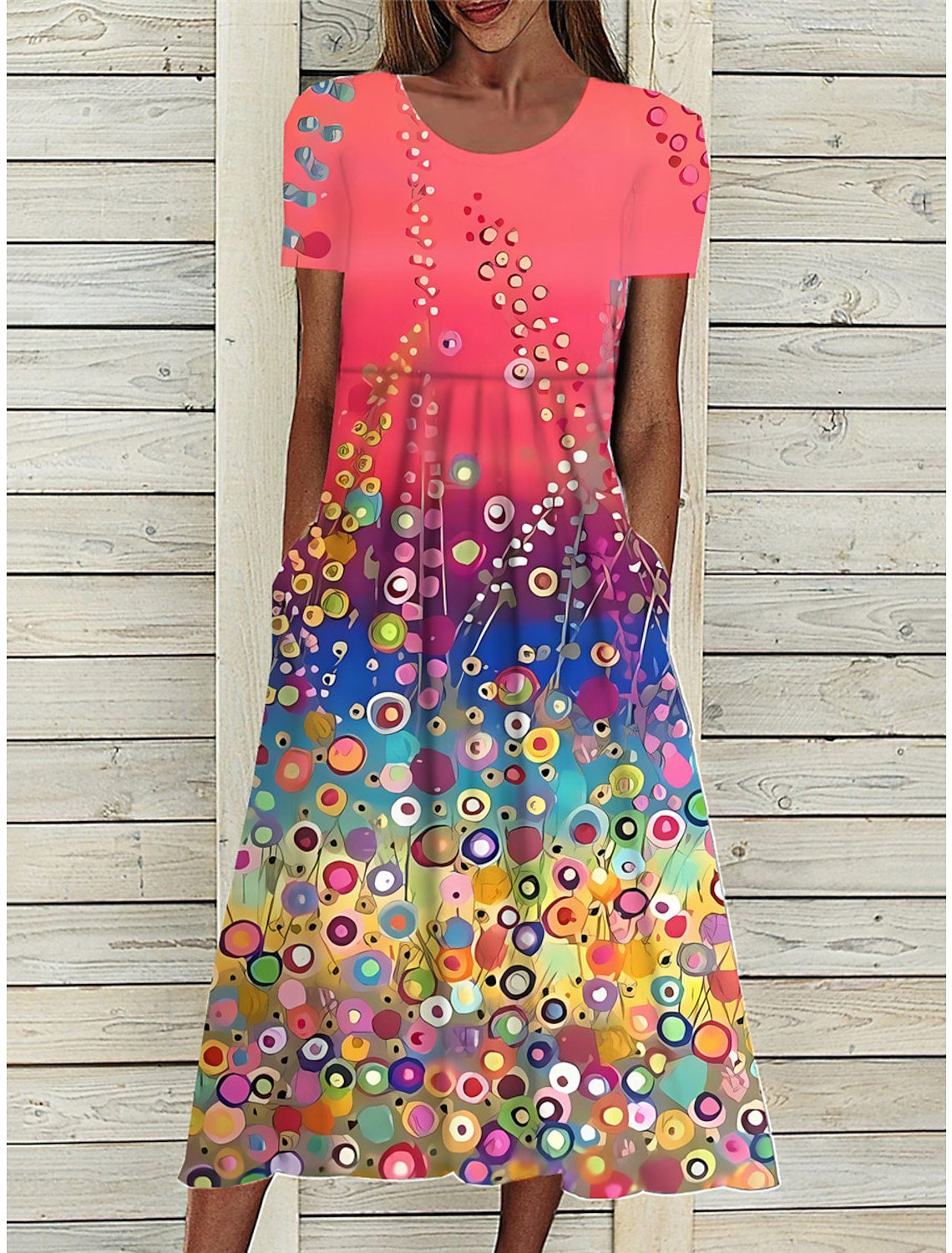 Damen Sommerkleid mit gepunktetem Design und praktischen Taschen Stalluxe