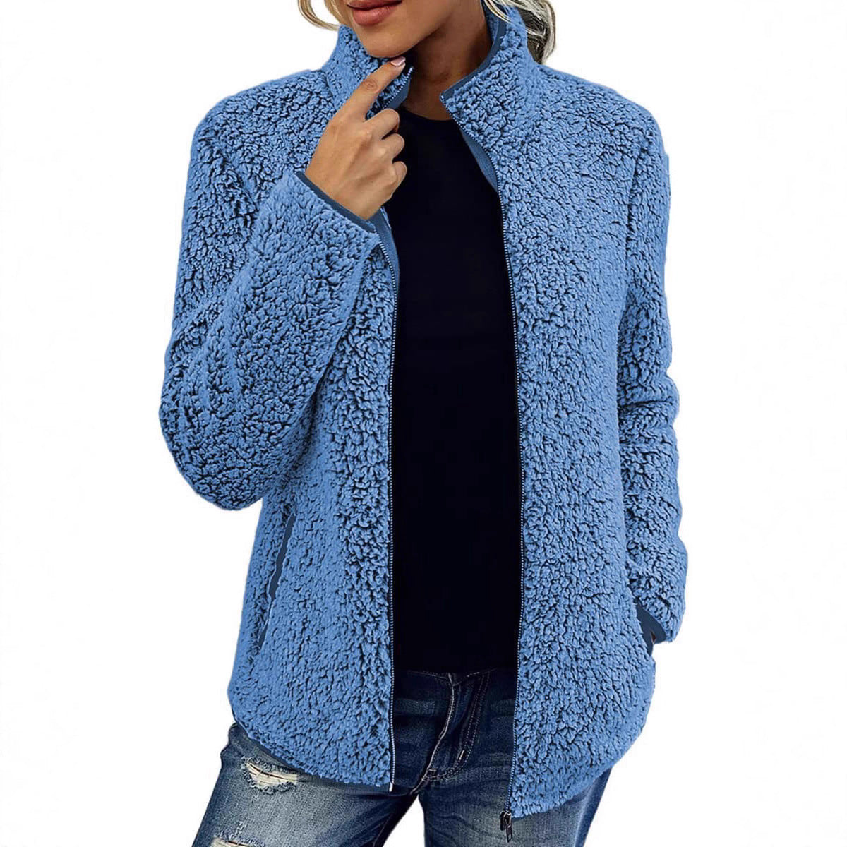 Damen Kuschelige Fleecejacke mit Stehkragen und Seitentaschen Stalluxe