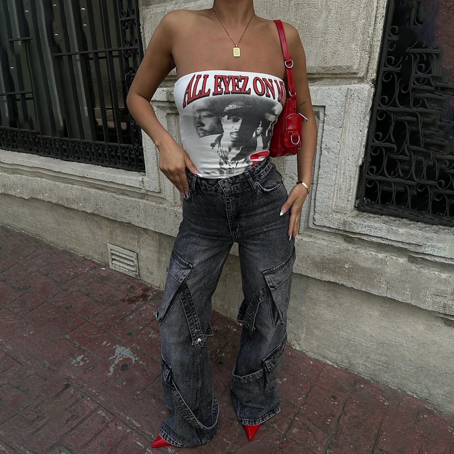Damen Cargo-Jeans mit einzigartigen Applikationen und auffälligem Design Stalluxe