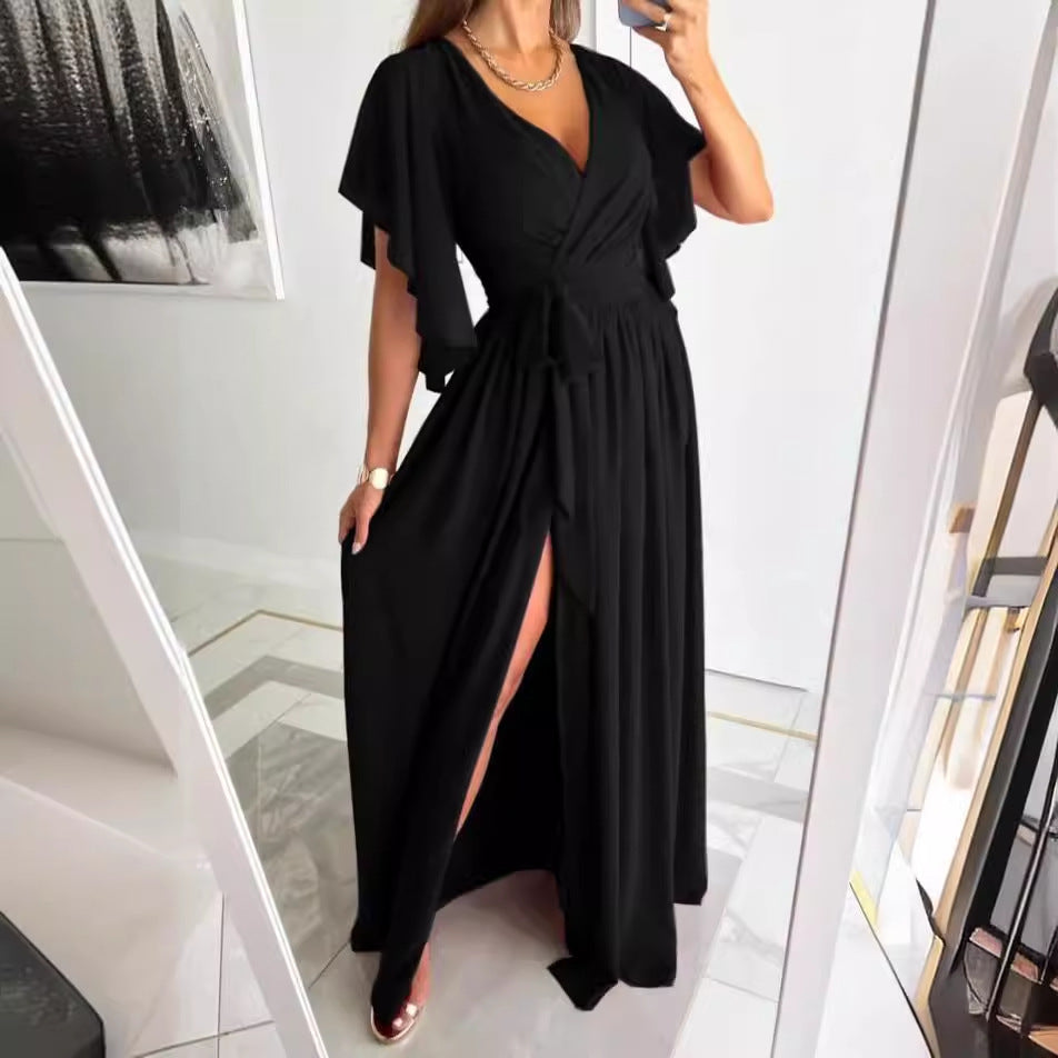 Damen Maxikleid mit eleganten Flügelärmeln und hohem Schlitz Stalluxe