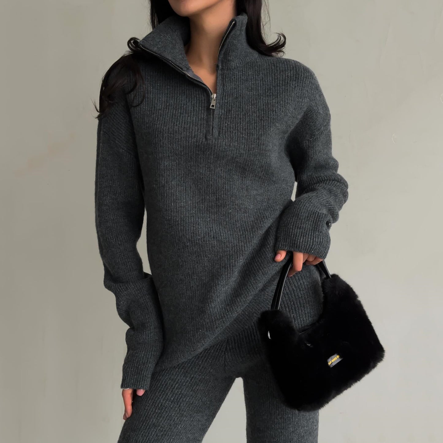 Damen lässiger Strickpullover mit Stehkragen und Reißverschluss Stalluxe