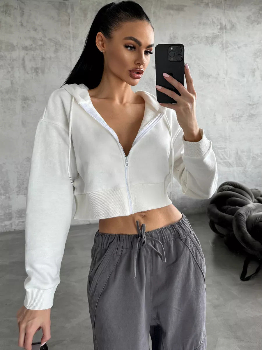 Damen cropped Kapuzenpullover mit bequemen elastischen Bündchen und praktischen Taschen Stalluxe