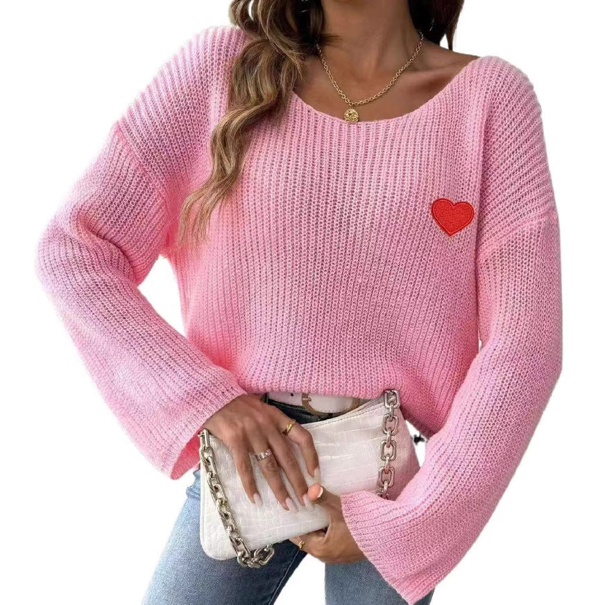 Damen Lockere Strickpullover mit Herzapplikation Stalluxe